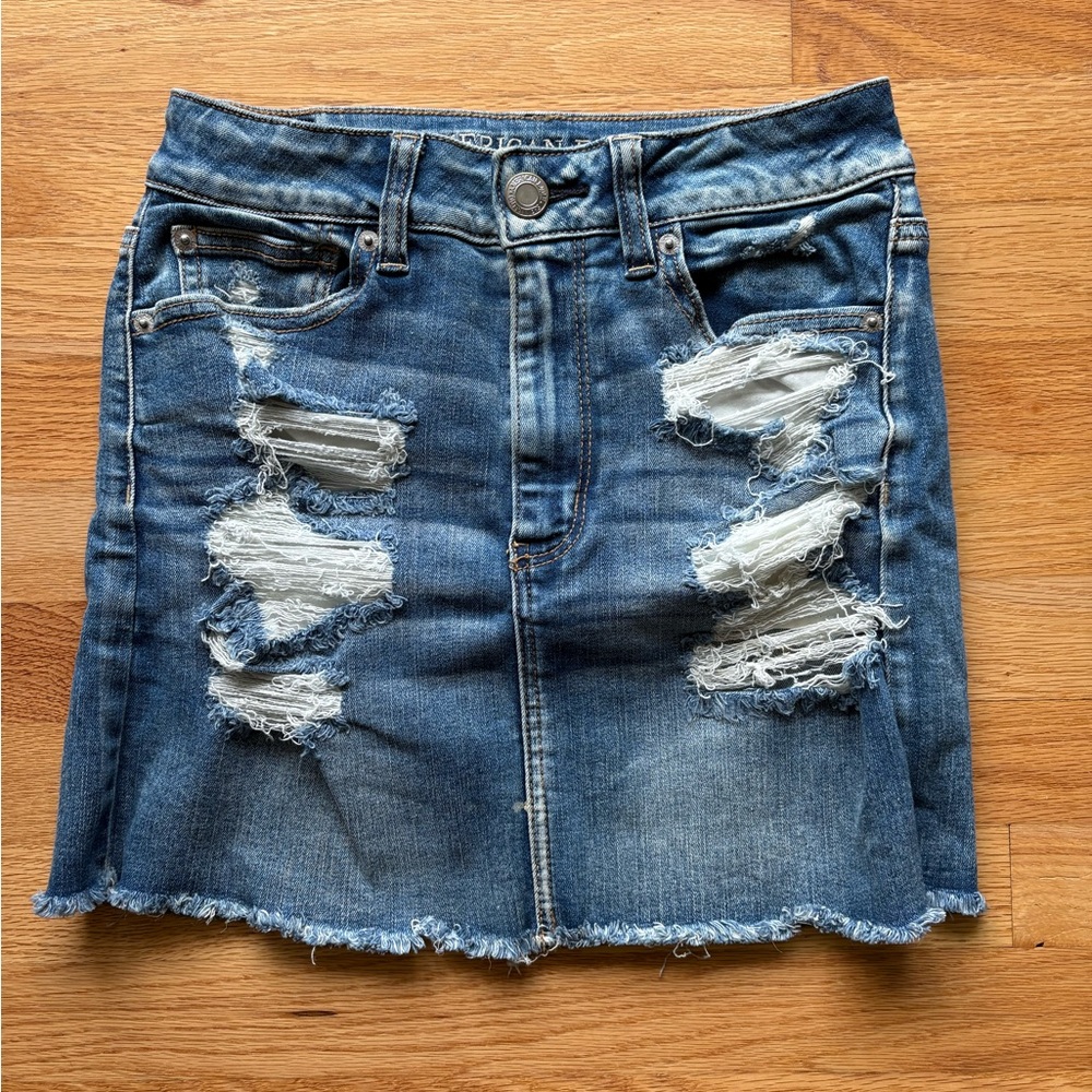American Eagle Outfitters Blue Distressed Mini Skirt